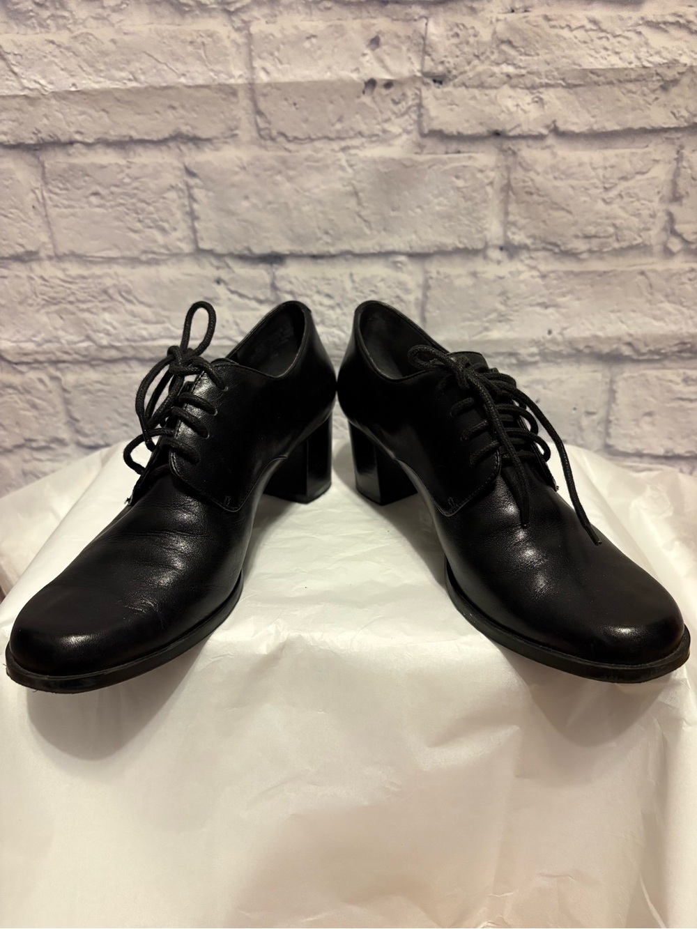 Bandolino Black Leather Oxford Lace-Up Block Heel Shoes Size 6